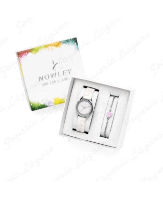 NOWLEY RELOJ INFANTIL  CHICA BLANCO+CORAZONES PACK CON PULSERA PLATA                                