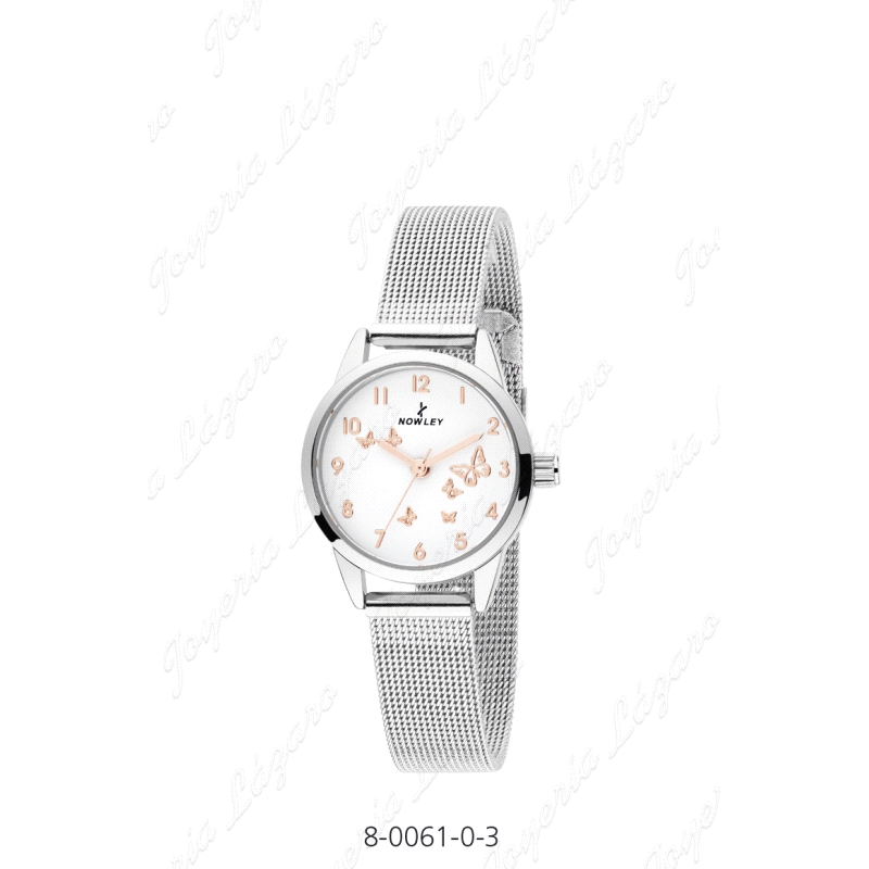 NOWLEY RELOJ INFANTIL CHICA, CORREA ESTERILLA ESFERA BLANCA MARIPOSAS                               