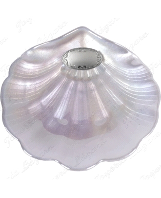 CONCHA BAUTIZO CRISTAL NACAR+ ESTUCHE APLIQUE PLATA BIL. GRECA                                      