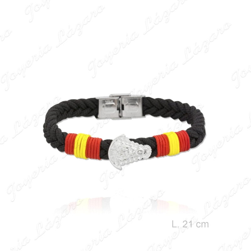 PULSERA ACERO VIRGEN DEL ROCIO COLORES ESPAÑA CUERO TRENZADO                                        