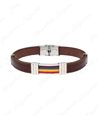 PULSERA ACERO BANDERA LGTBI PIEL MARRON                                                             