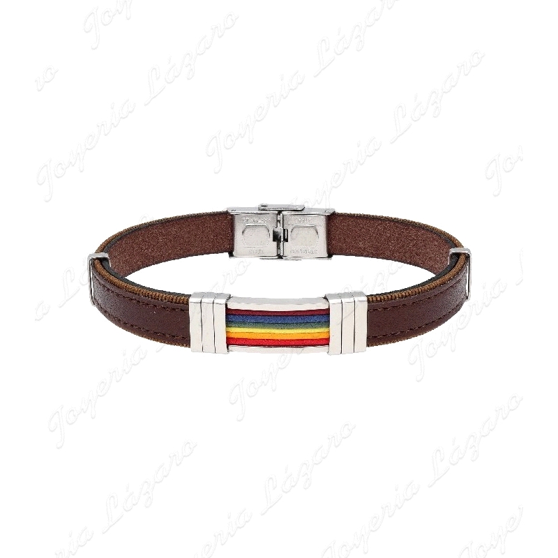 PULSERA ACERO BANDERA LGTBI PIEL MARRON                                                             