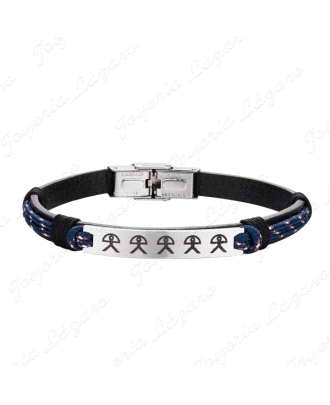 PULSERA ACERO CUERO CORDON AZUL GRABADO INDALO                                                      