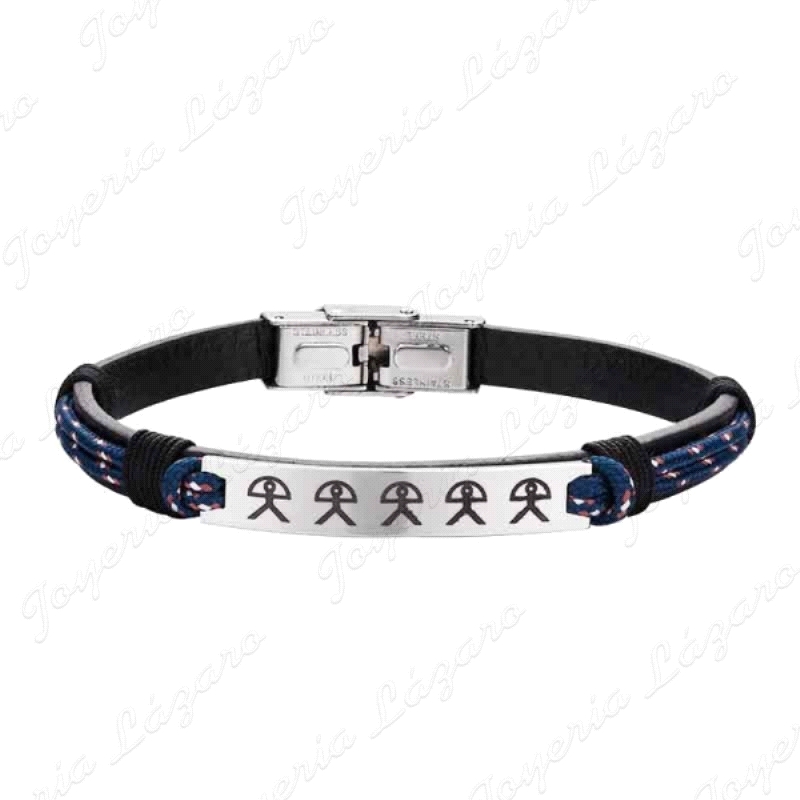 PULSERA ACERO CUERO CORDON AZUL GRABADO INDALO                                                      