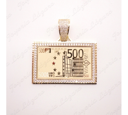 COLGANTE GR. ORO 18 KTS BILLETE 500Ç CERCO CIRCONITAS 47X31