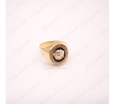 SORTIJA ORO 18 KTS OVAL GRECA ONIX MEDUSA