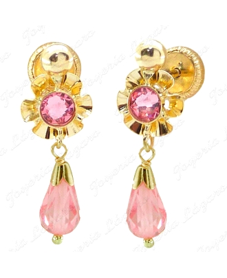 PEND. ORO 18 KTS  ARQUILLO ROSCA PERITA CRISTAL ROSA 20MM  TOTAL                                    
