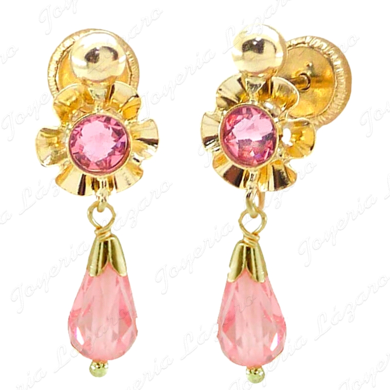 PEND. ORO 18 KTS  ARQUILLO ROSCA PERITA CRISTAL ROSA 20MM  TOTAL                                    