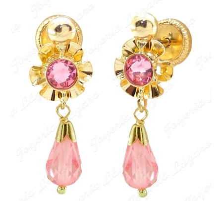 PEND. ORO 18 KTS  ARQUILLO ROSCA PERITA CRISTAL ROSA 20MM  TOTAL                                    