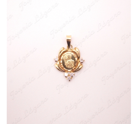 COLGANTE ORO 18 KTS ENAMORADOS SILUETA DOS CIRCO EN LADOS +3 DEBAJO