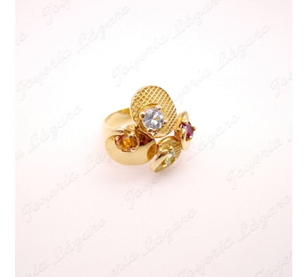 SORTIJA 18KTS DISEÑO FLOR CIRCONITAS  COLORES                                                       