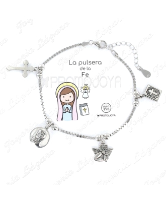 PULSERA PLATA ERES LO MAS LA FE CAD, VENECIANA +COLGANTES                                           