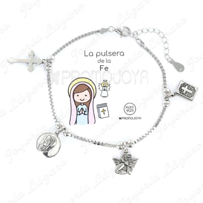 PULSERA PLATA ERES LO MAS LA FE CAD, VENECIANA +COLGANTES                                           