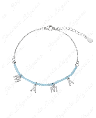 PULSERA PLATA INICIALES MAMA + PIEDRAS AZULES RODIO                                                 