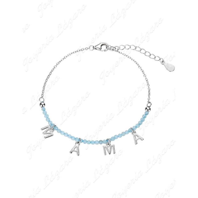 PULSERA PLATA INICIALES MAMA + PIEDRAS AZULES RODIO                                                 