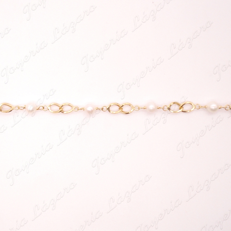 PULSERA ORO 18 KTS PERLAS+ESLABONES BARBADOS ENTREPIEZAS                                            