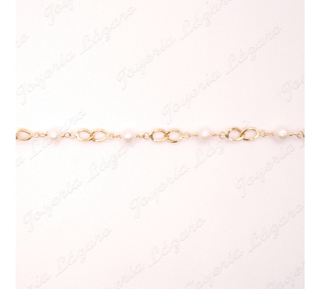 PULSERA ORO 18 KTS PERLAS+ESLABONES BARBADOS ENTREPIEZAS