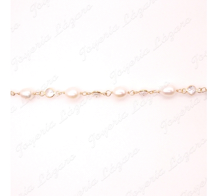 PULSERA ORO 18 KTS PERLAS+CIRCONITAS BOCELADAS