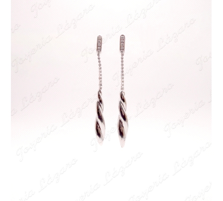 PENDIENTES  18KTS BL. NOVIA LARGOS RIVIERE CIRCO.+ESPIRALES