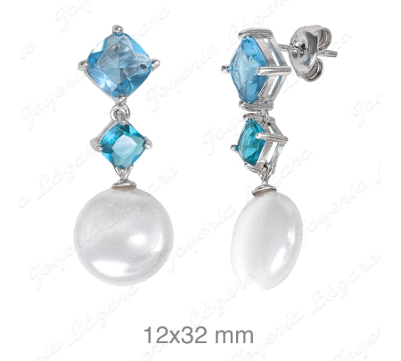 PEND. LARGOS PLATA DOS AGUAMARINA CON PERLA LACASITO, PRESION                                       