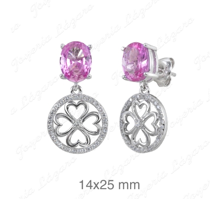 PEND. LARGOS PLATA CIRCO ROSA + TREBOL CORAZONES COLGANDO, PRESION                                  