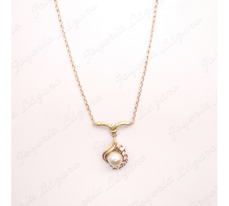 GARGANTILLA ORO 18KT OCASION  BARBADA MOTIVO CON PERLA +CERCO CIRCO.