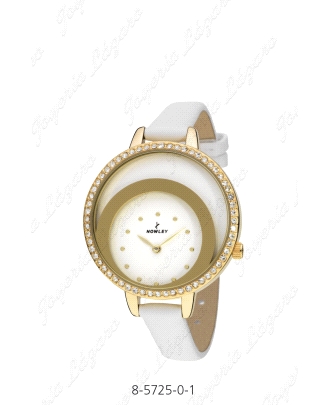 NOWLEY RELOJ SRA. DORADO DISEÑO ESFERA DOBLE, CIRCONITAS BISEL BLANCO                               