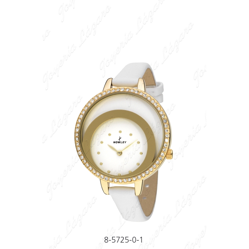 NOWLEY RELOJ SRA. DORADO DISEÑO ESFERA DOBLE, CIRCONITAS BISEL BLANCO                               