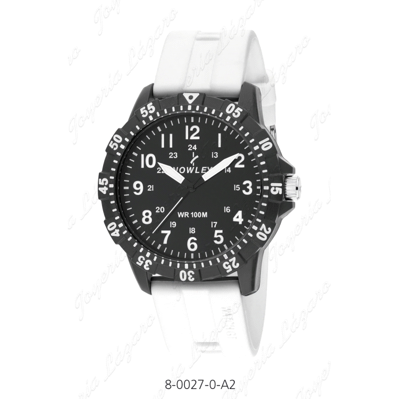 NOWLEY RELOJ HOT  CABALLERO CAJA NEGRA CORREA BLANCA CAUCHO                                         