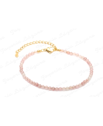 PULSERA ACERO DORADO PIEDRA NATURAL ROSA                                                            