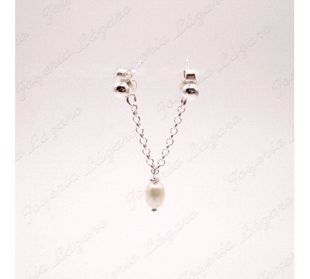 PEND. LARGOS PLATA PERLA +CADENA DOBLE PARA 1 OREJA