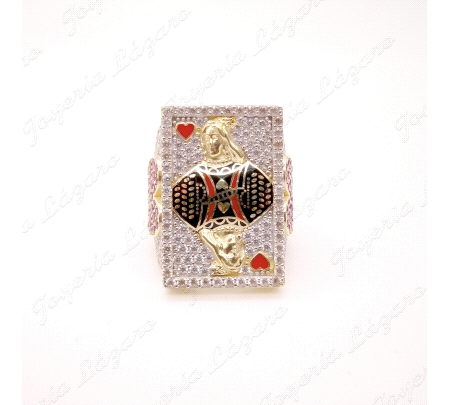 SORTIJA ORO 18 KTS SELLO REINA DE CORAZONES RECTANGULAR, CIRCO. PAVÉ