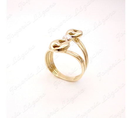 SORTIJA ORO 18 KTS LANZADERA 2 CALABROTES+CIRCO