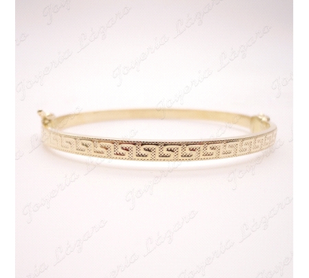 PULSERA 1/2 CAÑA ORO 18 KTS TABLA HUECA, GRECA RELIEVE
