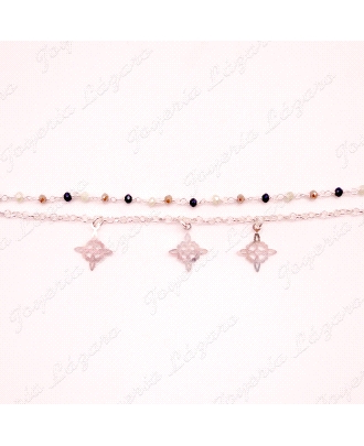 PULSERA PLATA DOBLE NUDOS BRUJA+PIDRAS COLOR BOLITAS                                                