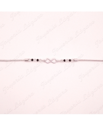 PULSERA PLATA CORDON FINO+INFINITO+TRAMOS CIRCO NEGRA Y BLANCA                                      