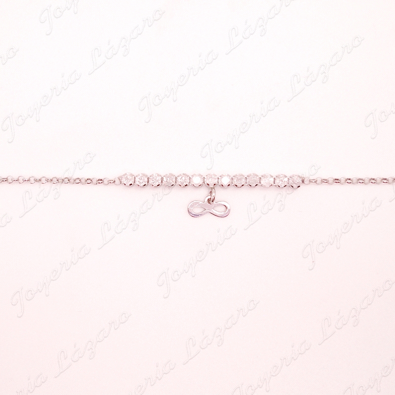 PULSERA PLATA LIGERA CENTRO CIRCONITAS BOCEL+INFINITO LISO COLGANDO                                 