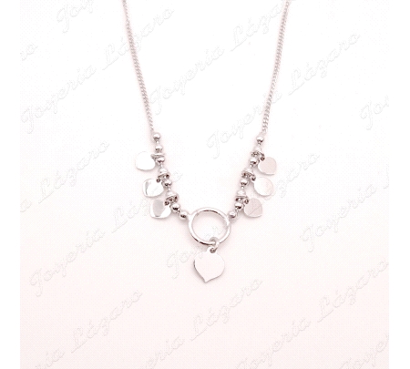 GARGANTILLA PLATA  ARO EN CENTRO, DISCOS+CORAZONES PEQUEÑOS                                         