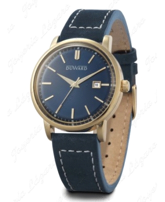 DUWARD RELOJ ELEGANCE STILNE CABALLERO DORADO CORREA PIEL AZUL OSCRURO                              