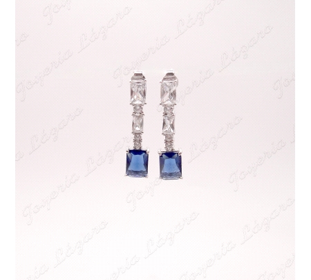 PEND. LARGOS PLATA 3 CIRCOS BAGUETTE COLGANDO +CIRCO AZUL