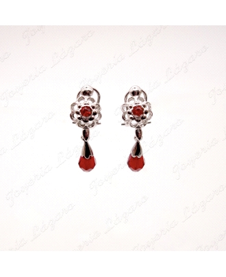 PEND. CORAL/SIMIL PLATA CHAPADA EN PLATINO ARQUILLO+CHUPON SWAROVSKI                                