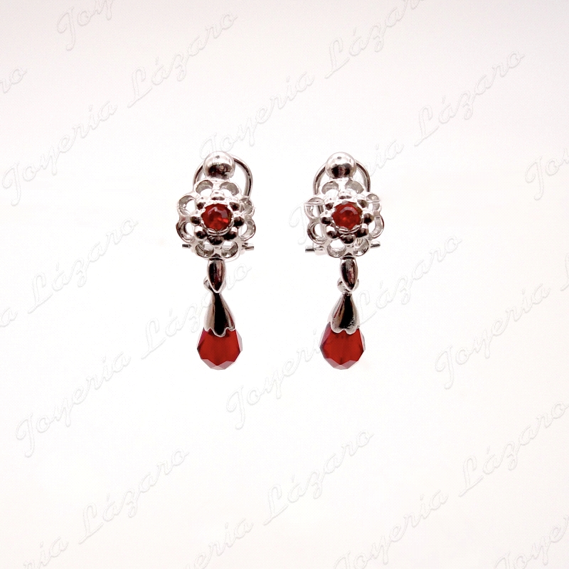 PEND. CORAL/SIMIL PLATA CHAPADA EN PLATINO ARQUILLO+CHUPON SWAROVSKI                                