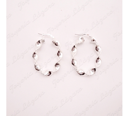 PEND. AROS PLATA RIZO BRILLO OVALADO 40MM LARGO 19MM INT.                                           