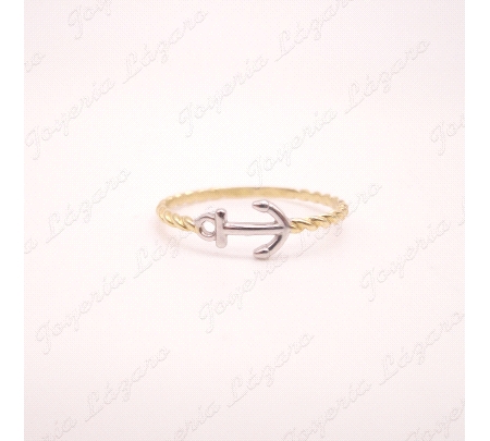 SORTIJA ORO 18 KTS BICOLOR ANCLA +TRENZA