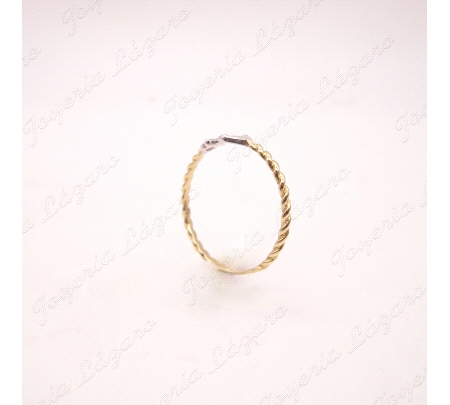 SORTIJA ORO 18 KTS BICOLOR ANCLA +TRENZA