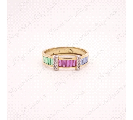 SORTIJA ORO 18 KTS 5MM TROQUELADA CIRCO CARRIL COLORES