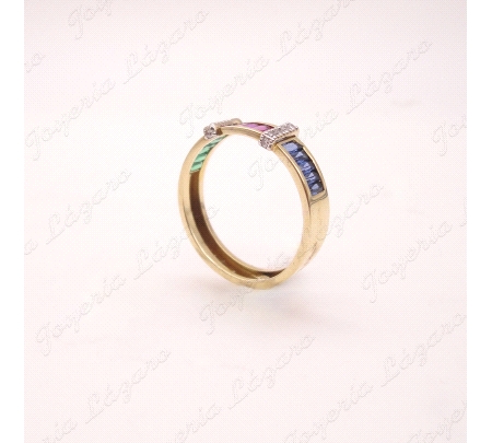 SORTIJA ORO 18 KTS 5MM TROQUELADA CIRCO CARRIL COLORES