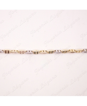 PULSERA ORO 18 KTS BICOLOR DISEÑOESLABONES 2 BANDAS AMARILLOS+1BLANCO                               