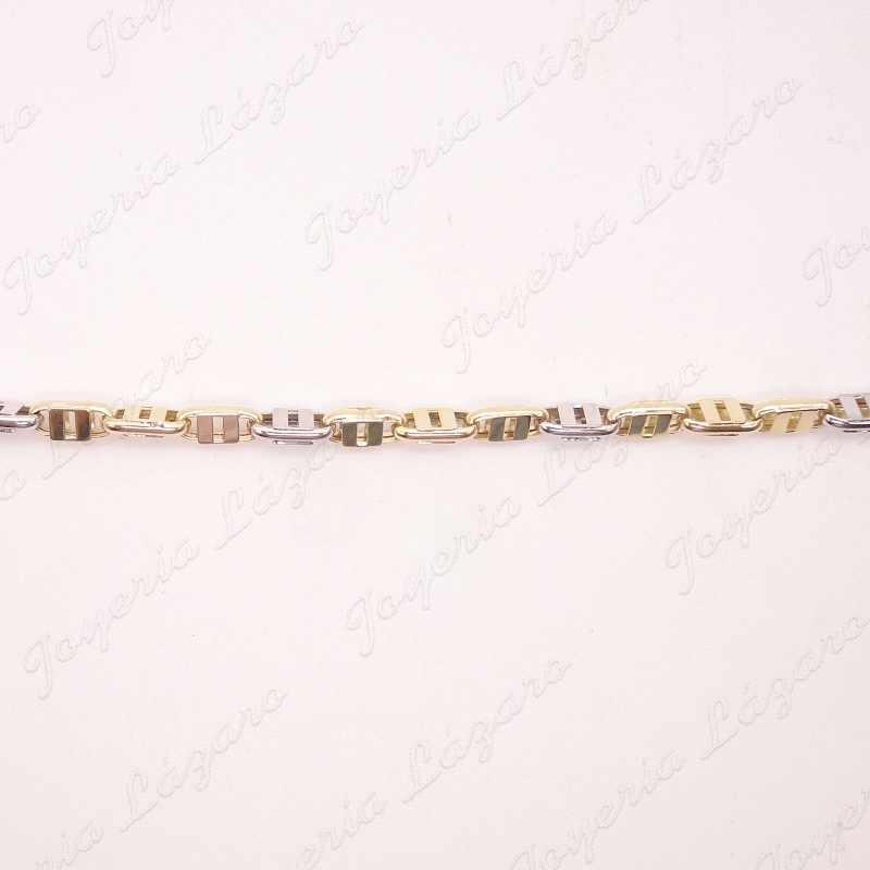 PULSERA ORO 18 KTS BICOLOR DISEÑOESLABONES 2 BANDAS AMARILLOS+1BLANCO                               