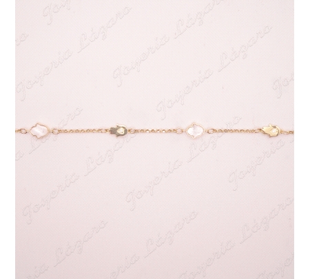 PULSERA ORO 18 KTS  MANOS FATIMA NACAR Y LISA CORAZON CIRCO.